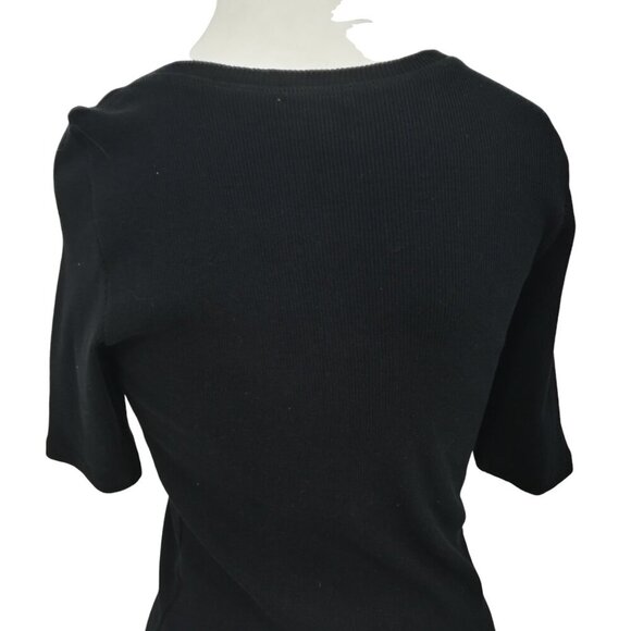 Sundance Ribbed Black Short Half Sleeved Round Neck T Shirt Size M Cotton Basic - Picture 7 of 11